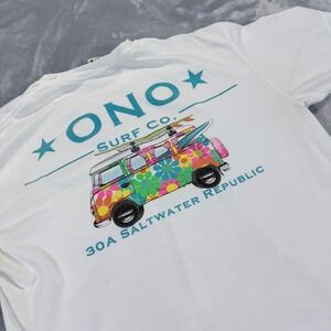 Ono Surf Co Saltwater Republic VW Bus Pocket T-Shirt Medium White Comfort Colors